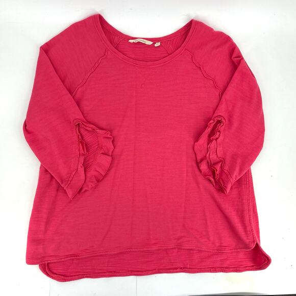 Soft Surroundings Pink Cotton 3/4 Ruffle Sleeve Top 1x asymmetric hem - Picture 7 of 8